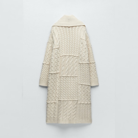 ZARA LONG CABLE KNIT PATCHWORK COAT - Picture 4 of 4